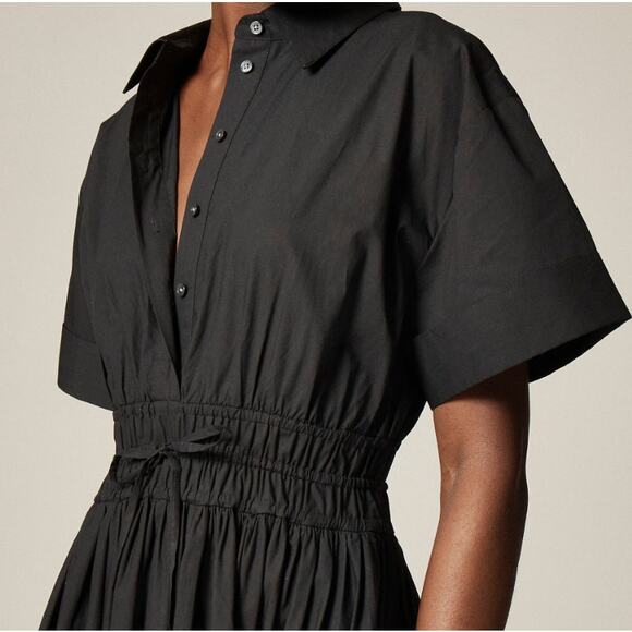 J.Crew Elena Shirt Dress Sz 4 Black Cotton Poplin Short Sleeve Drawstring Waist - Picture 3 of 8